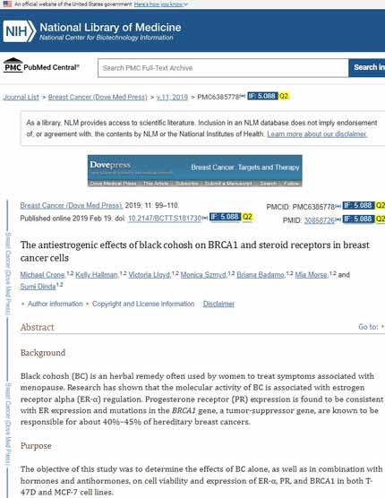 The antiestrogenic effects of black cohosh on BRCA1 and steroid receptors in breast cancer cells