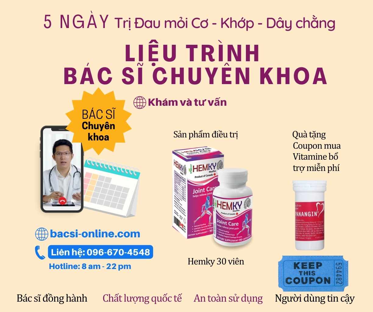 05 ngày Trị Đau mỏi Cơ - Khớp - Dây chằng Bác sĩ chuyên khoa